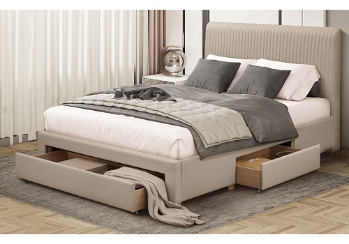 4ft6 Double Drury Linen Fabric Upholstered Bed Frame - 3 Drawers 1